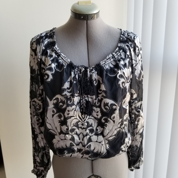 White House Black Market, Silk tassel front blouse, size S - Picture 2 of 12
